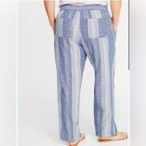 OLD NAVY Linen coastal blue Stripe Wide Leg hi rise pull on palazzo pant XXL